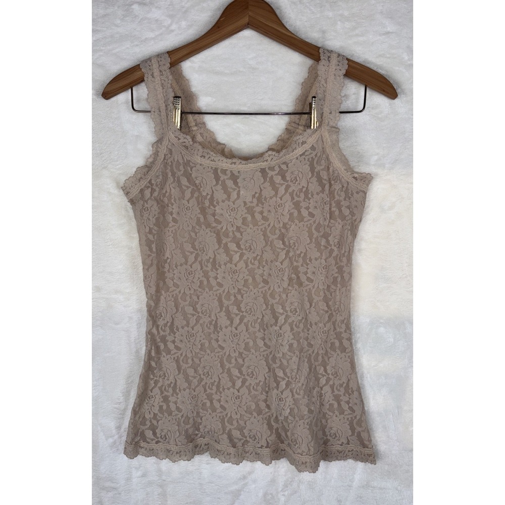 Hanky Panky Lace Tank‎ Cami Womens Sz M Nude Sheer Lingerie Y2K Classic USA